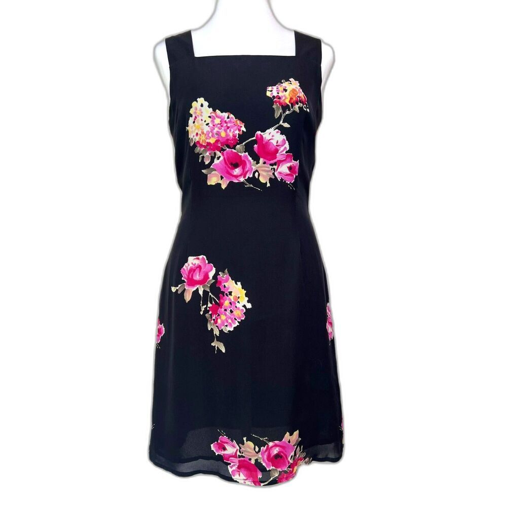 Vintage Sleeveless Silk Floral Fare Square Neck